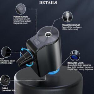 TANMASHI Smart Car Aroma Diffuser – Drive Fresh, Travel Calm,Featuring A Sleek Design, Ambient LED Lighting, And Three Mood-Enhancing Essential Oils, This USB-Powered Diffuser Refreshes Your Car's Interior With Long-Lasting Fragrance
